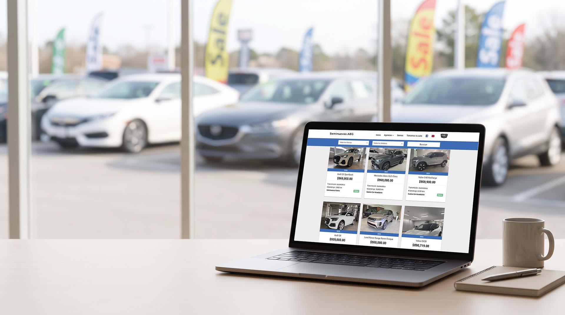 Página de seminuevos con inventario de autos en línea creada con Click To Lead.